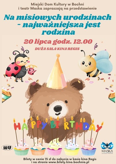 Event poster:  Na misiowych urodzinach - najważniejsza jest rodzina - teatrzyk 